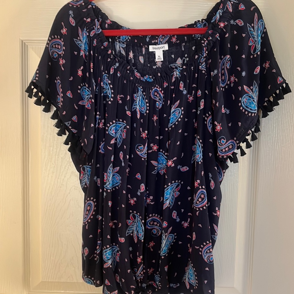 WESTPORT PAISLEY FRINGE TOP
